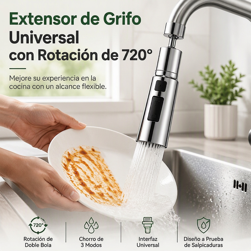 🚰 50% dto. Boquilla giratoria universal para grifo – rota 360°, fácil instalación, sin salpicaduras. Ideal para lavar frutas y platos! 💧✨