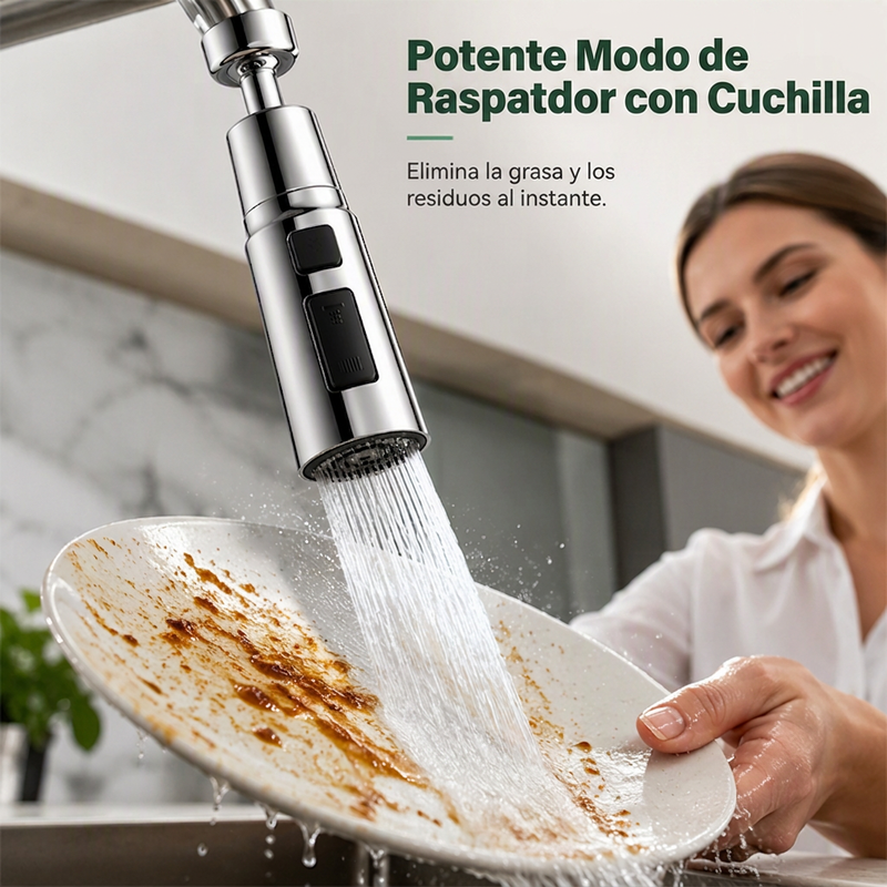 🚰 50% dto. Boquilla giratoria universal para grifo – rota 360°, fácil instalación, sin salpicaduras. Ideal para lavar frutas y platos! 💧✨