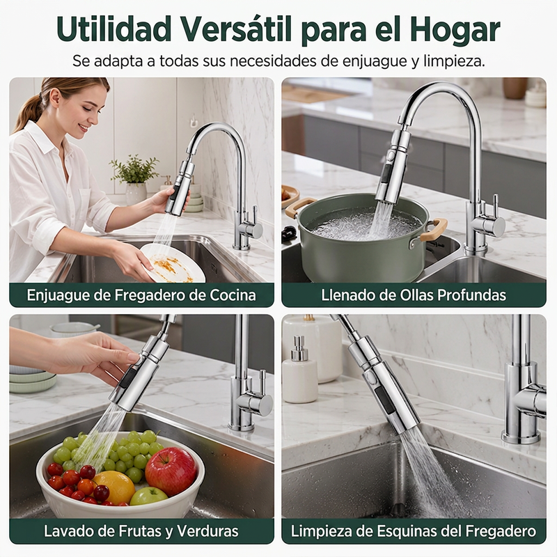 🚰 50% dto. Boquilla giratoria universal para grifo – rota 360°, fácil instalación, sin salpicaduras. Ideal para lavar frutas y platos! 💧✨